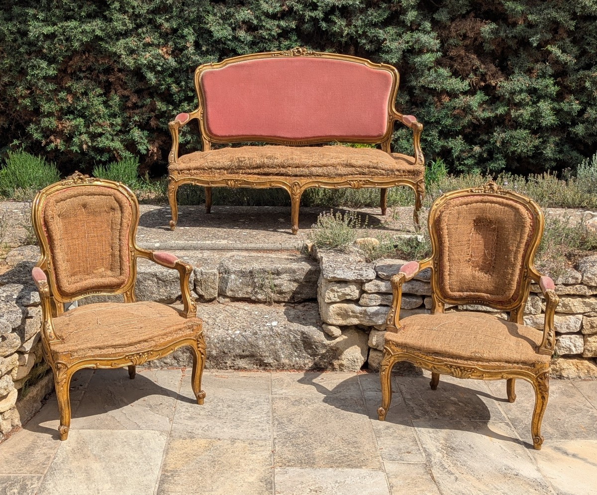 Louis XV-style Living Room: 1 Sofa & 2 Armchairs