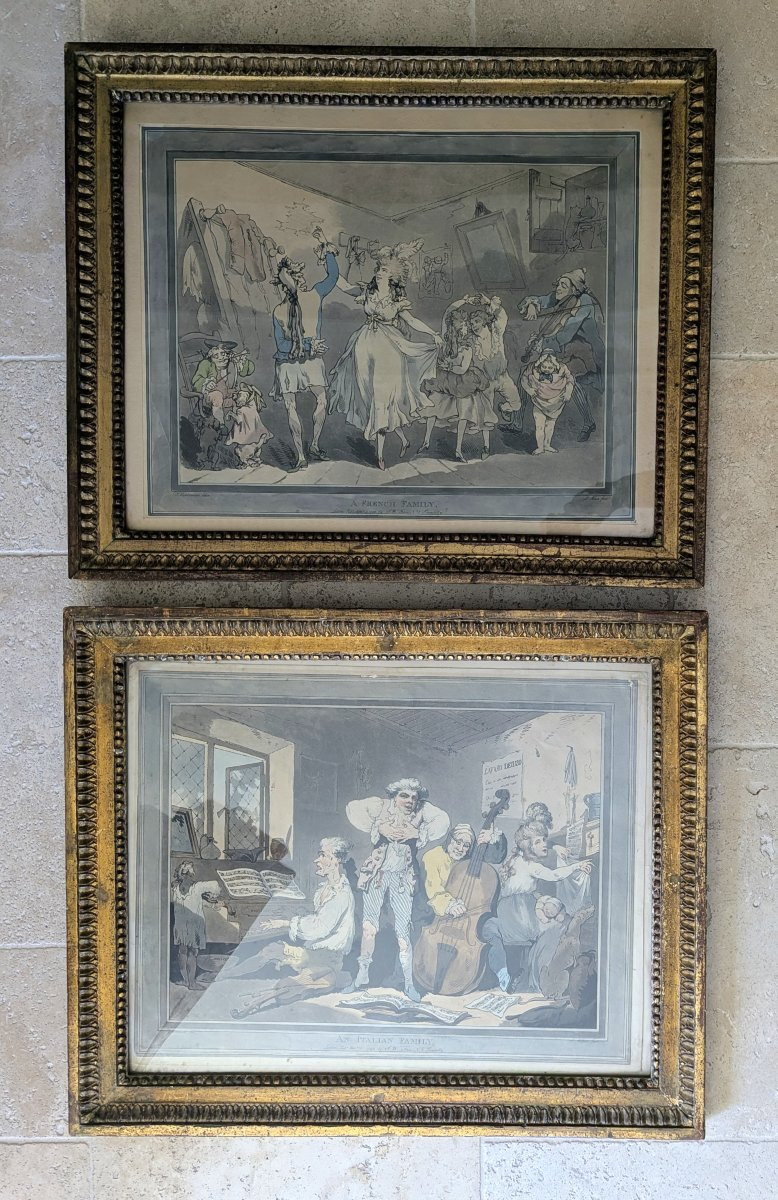 2 Framed 18th-century Satirical Etchings French And Italian Families-photo-2