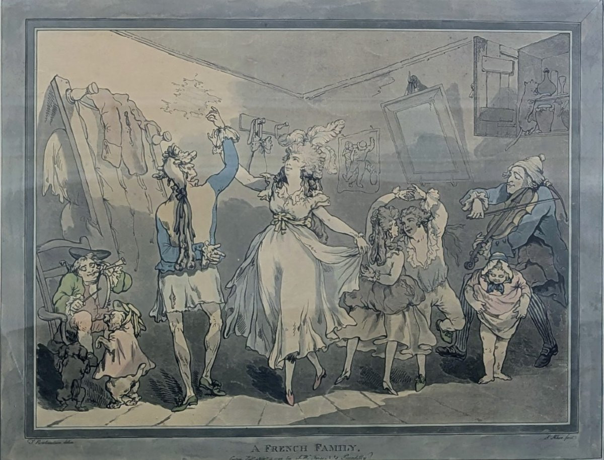 2 Framed 18th-century Satirical Etchings French And Italian Families-photo-1