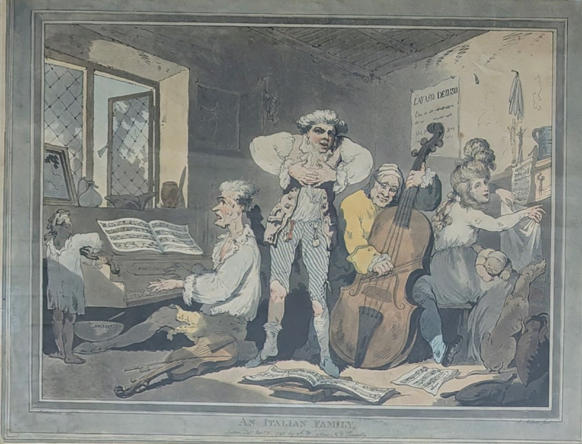 2 Framed 18th-century Satirical Etchings French And Italian Families-photo-2