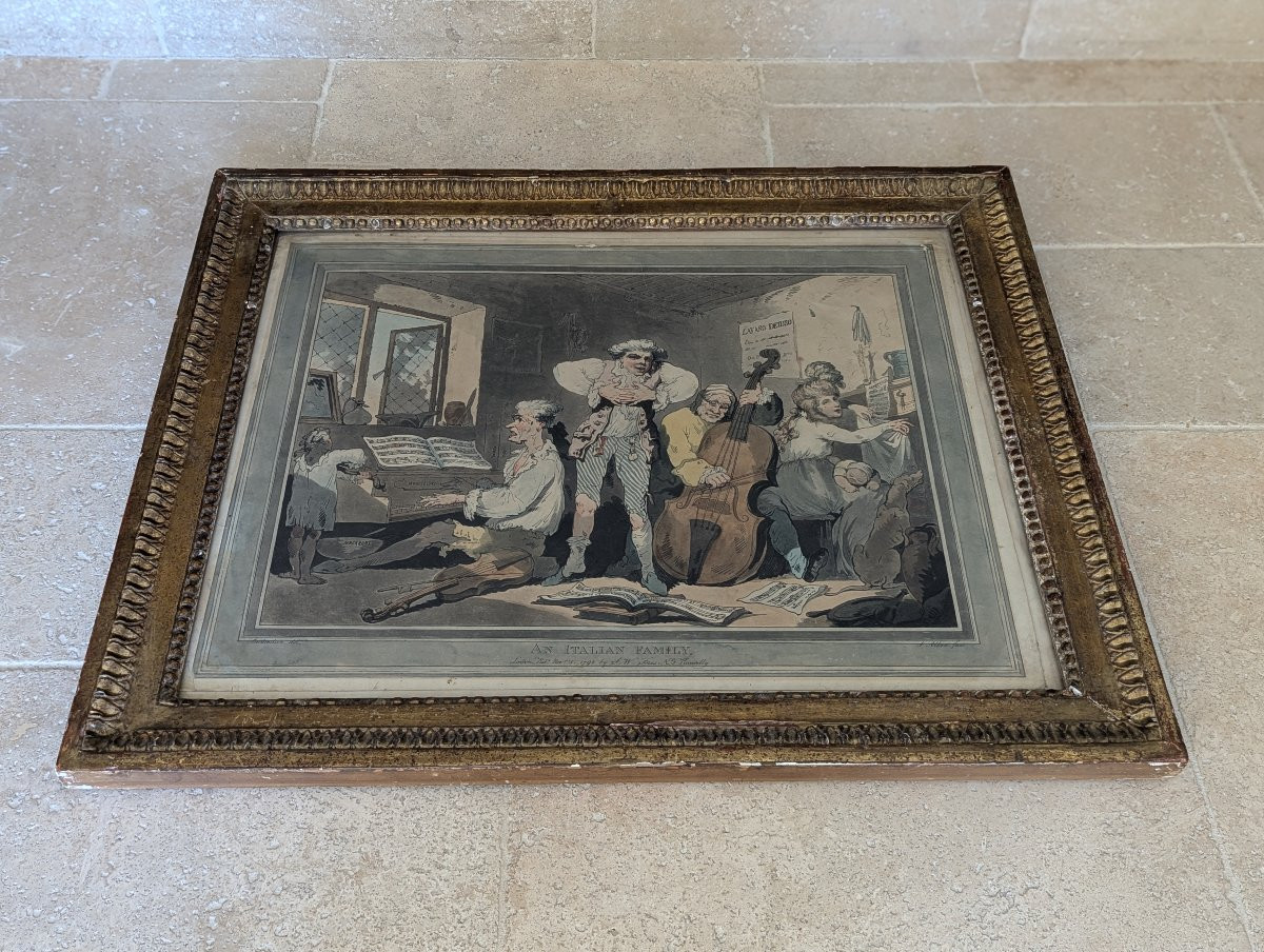 2 Framed 18th-century Satirical Etchings French And Italian Families-photo-5