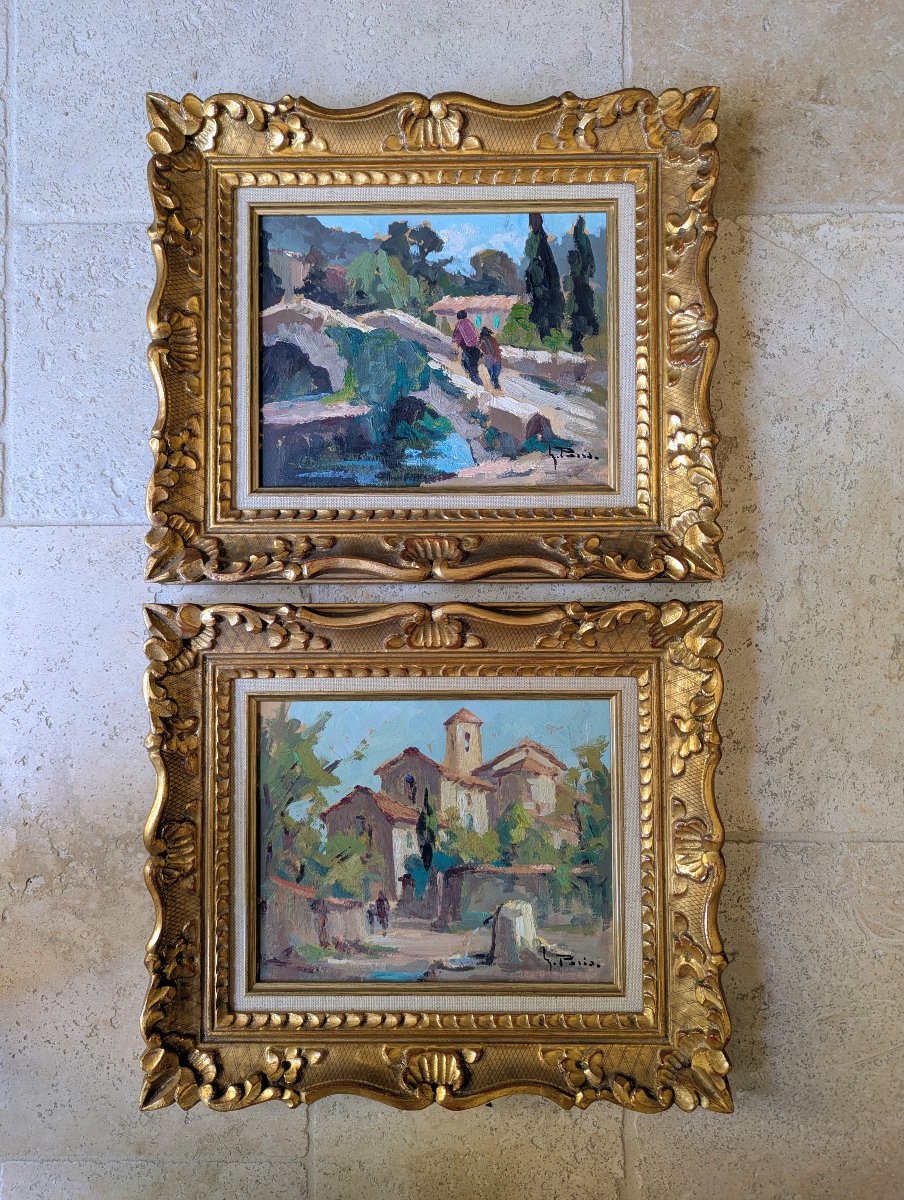 2 Framed Paintings By Maurice Paris. Villages Of Provence -photo-1