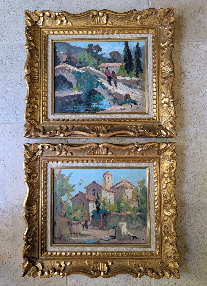 2 Framed Paintings By Maurice Paris. Villages Of Provence 