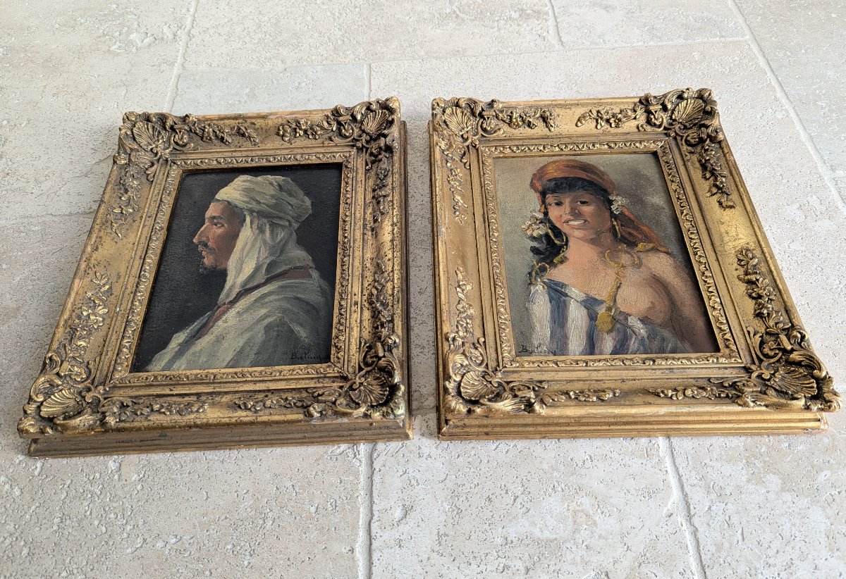 Paire de portraits orientalistes fin XIXème siècle Afrique du Nord-photo-4