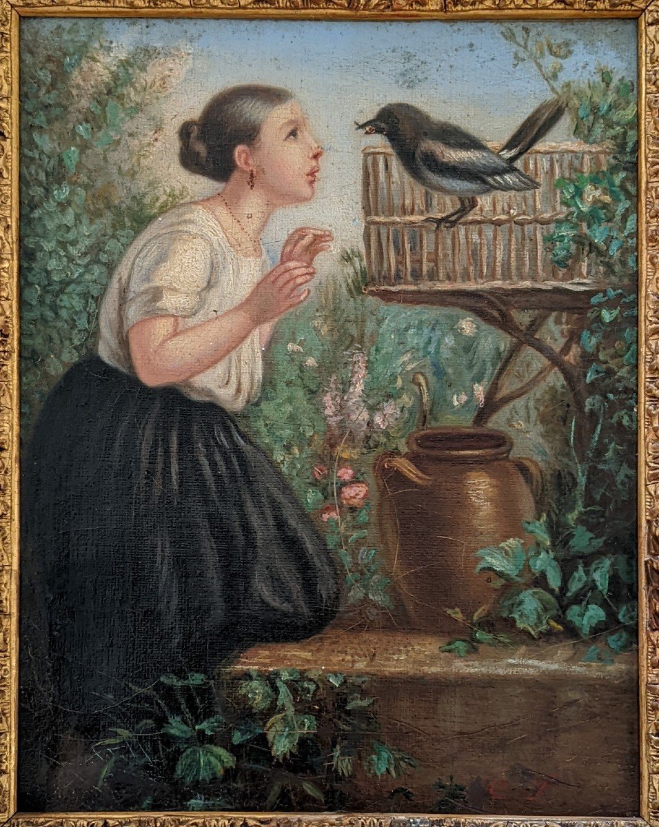 The Girl And The Bird. Nineteenth Century.-photo-3
