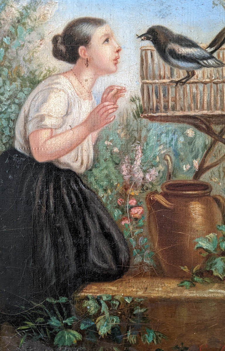 The Girl And The Bird. Nineteenth Century.-photo-1