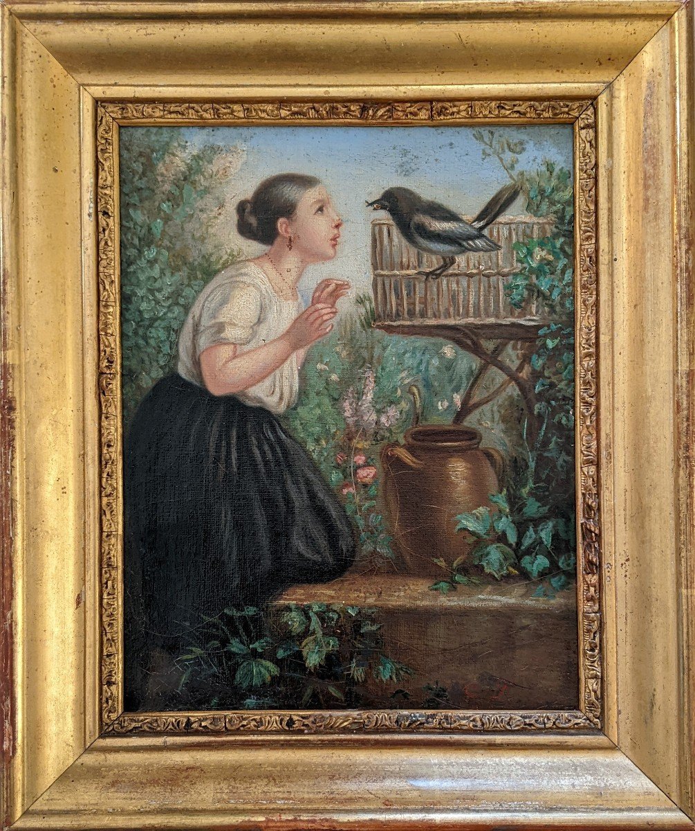 The Girl And The Bird. Nineteenth Century.