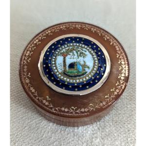 Blonde Tortoiseshell Box, Enamel Medallion