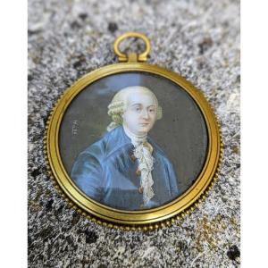 Miniature - Portrait de gentilhomme XVIIIème signé Hall