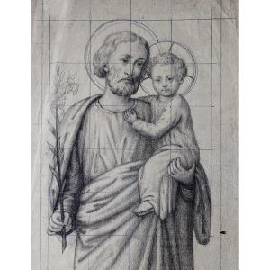 Dessin :  Saint Joseph et l'enfant Jésus 