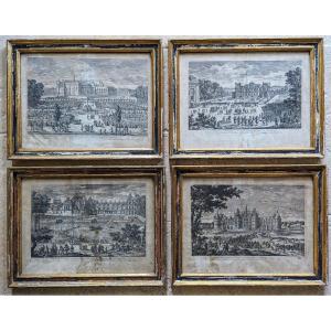 4 Framed Engravings Circa 1675 By Perelle. Chantilly Chambord Maisons-laffitte Fontainebleau