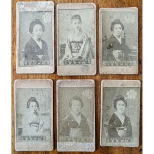 6 Albumen Prints Geishas 19th Century