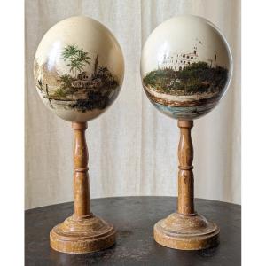 Painted Ostrich Eggs. Signed And Dated 1926.