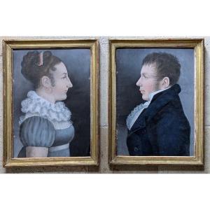 Paire de pastels Homme & Femme début XIXème siècle 
