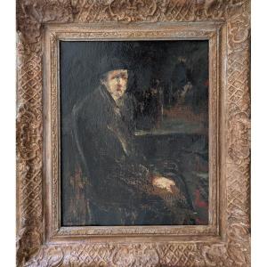 Huile sur toile encadrée, portrait signé Adolphe Pétérelle