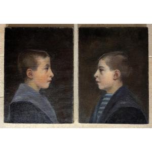 2 portraits d'enfants en tenues de marins vers 1910.
