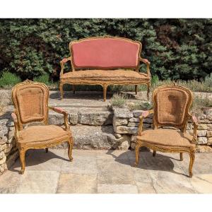 Louis XV-style Living Room: 1 Sofa & 2 Armchairs