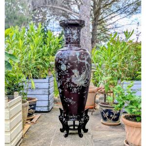 Large Baluster Vase With Burgundy Decoration - Asia