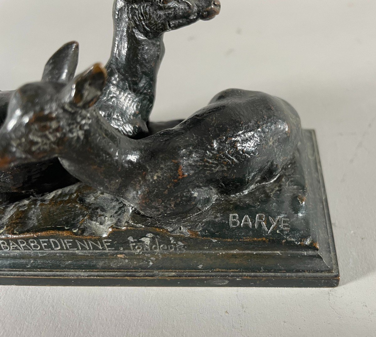 Barye Antoine Louis 1795-1875 Bonze Doe And Fawn Barbedienne Founder-photo-3