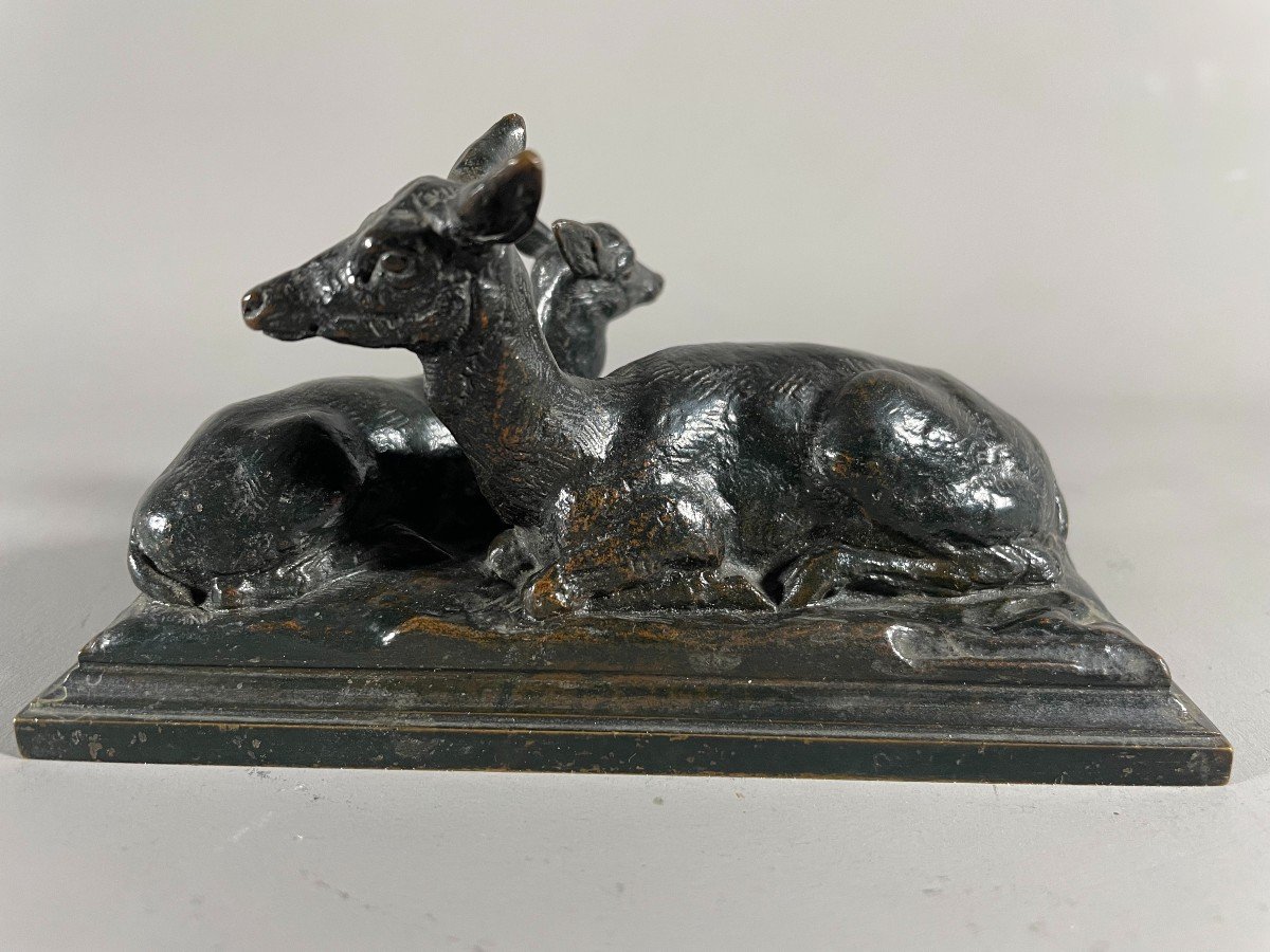 Barye Antoine Louis 1795-1875 Bonze Doe And Fawn Barbedienne Founder