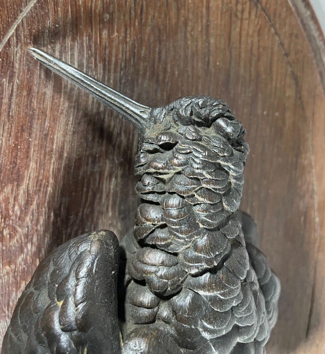 Anonyme Trophée En Bronze Sur Panneau En Chêne Représentant Une Bécasses  -photo-1
