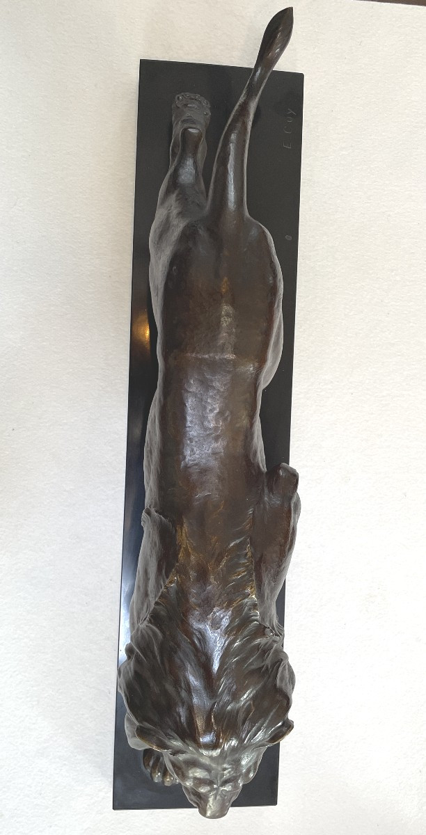 Edouard GUY (Conte Du Passage) actif dans les années 1930 Lion à l'affût en bronze -photo-7