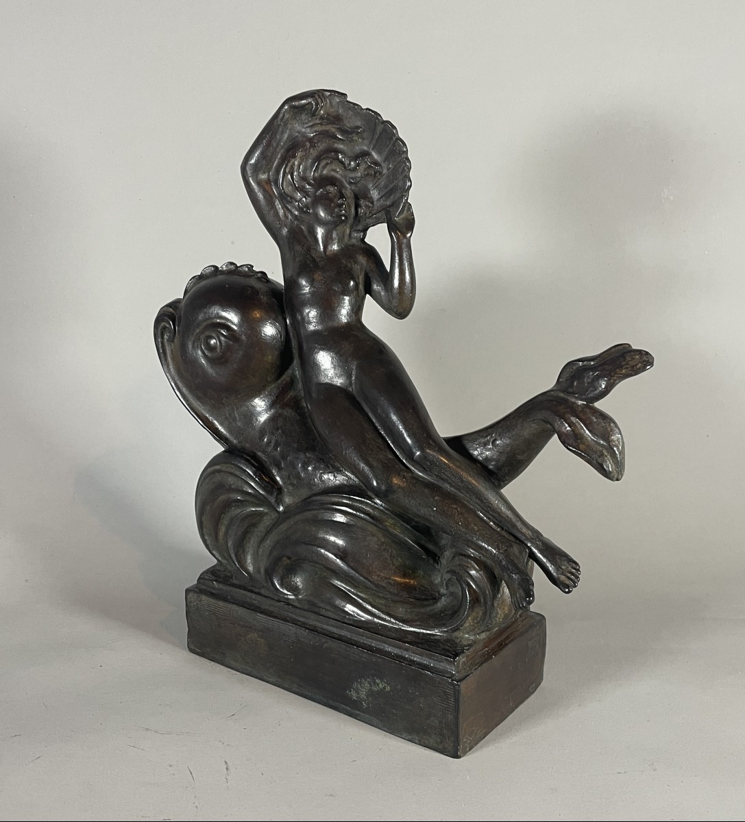 Poisson Pierre Marie 1876-1953 Bronze Amphitrite sur un Dauphin Valsuani Fondeur-photo-2
