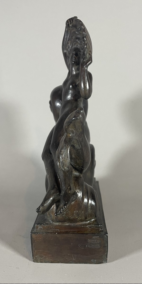Poisson Pierre Marie 1876-1953 Bronze Amphitrite sur un Dauphin Valsuani Fondeur-photo-3