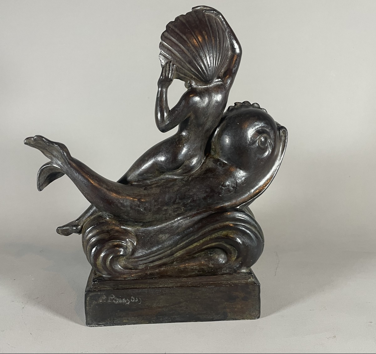 Poisson Pierre Marie 1876-1953 Bronze Amphitrite sur un Dauphin Valsuani Fondeur-photo-1