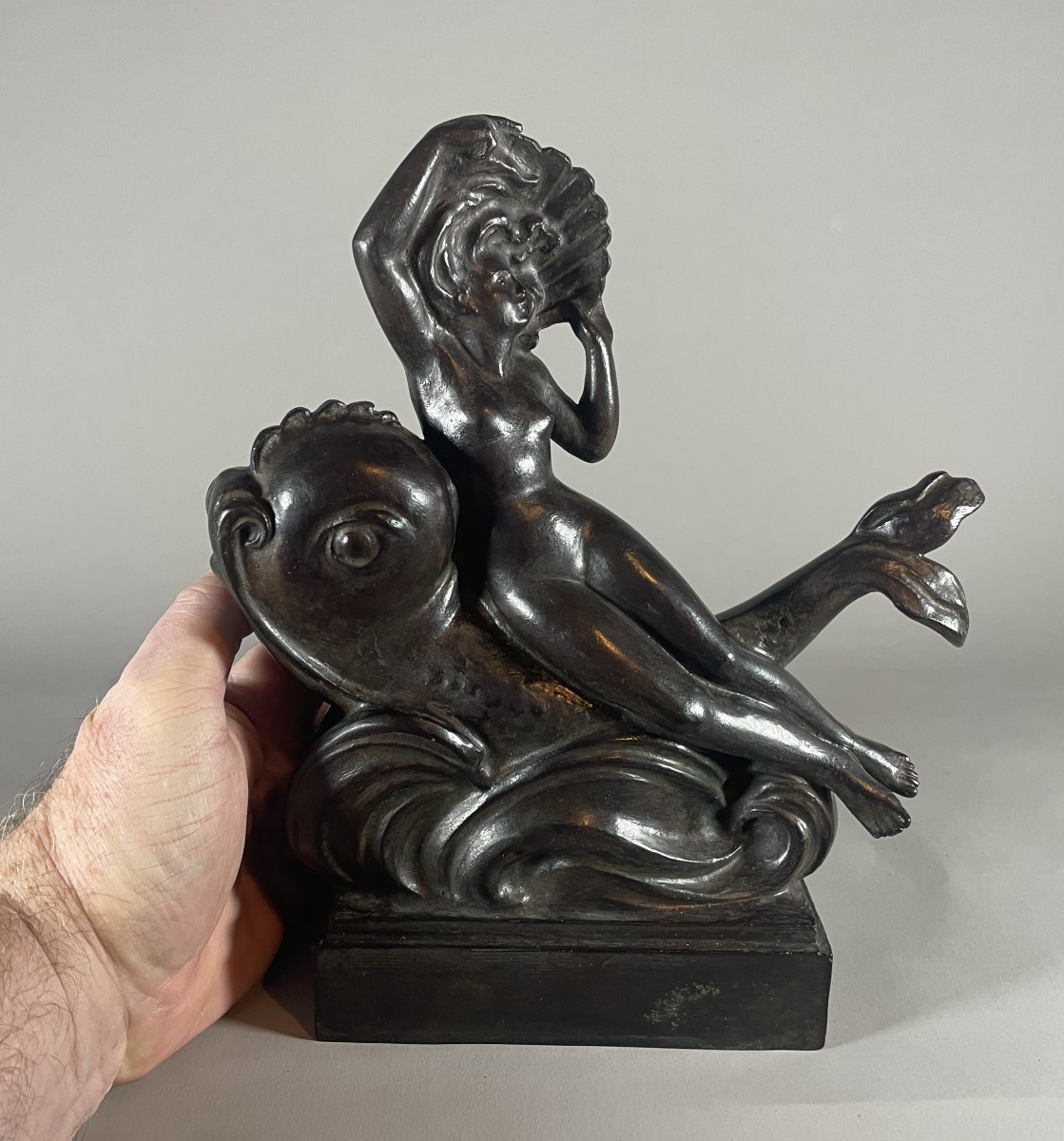 Poisson Pierre Marie 1876-1953 Bronze Amphitrite sur un Dauphin Valsuani Fondeur-photo-4