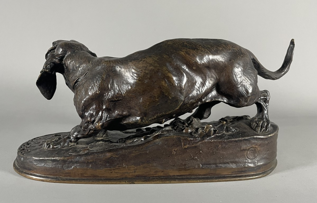 Pj Mêne 1810-1879 Bronze Chien Basset Susse Fondeur-photo-2