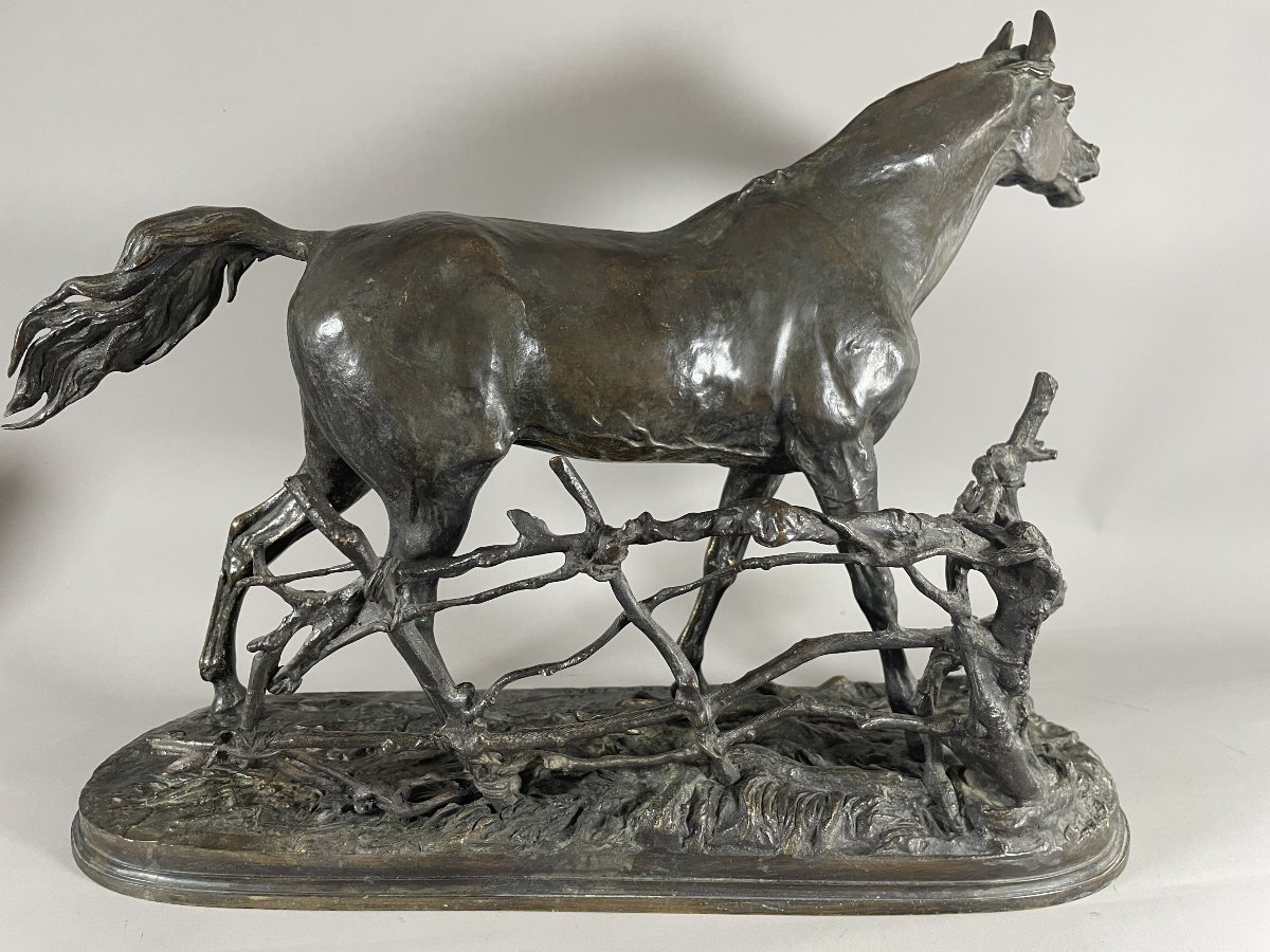 P.J MÊNE 1810-1879 Bronze Cheval à la barrière 1846-photo-2