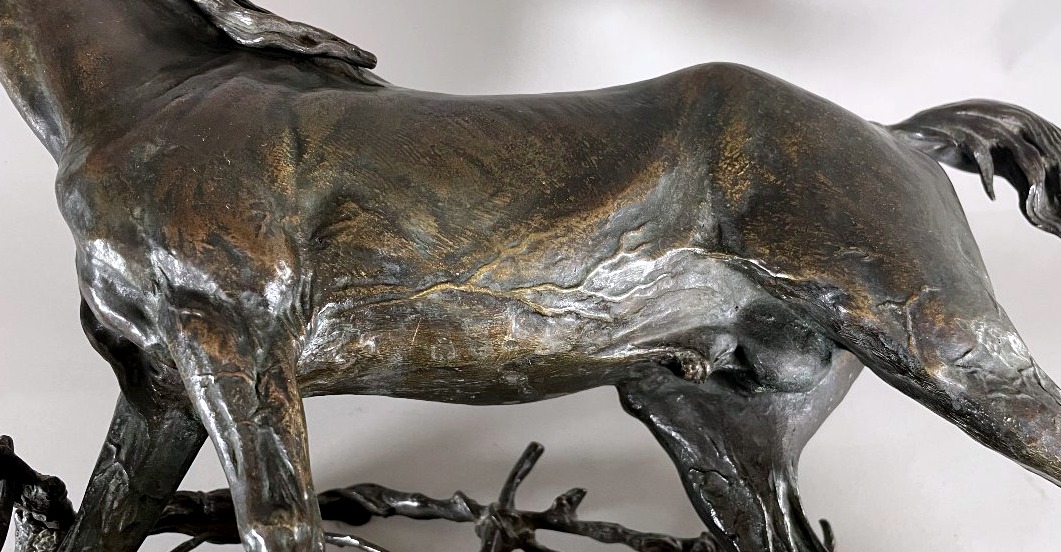 P.J MÊNE 1810-1879 Bronze Cheval à la barrière 1846-photo-1