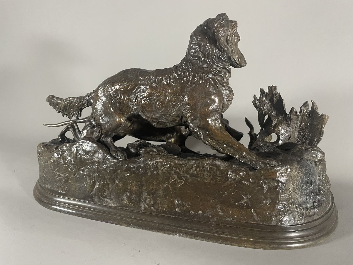 PJ Mêne 1810-1879 Bronze Chasse à la perdrix -photo-2