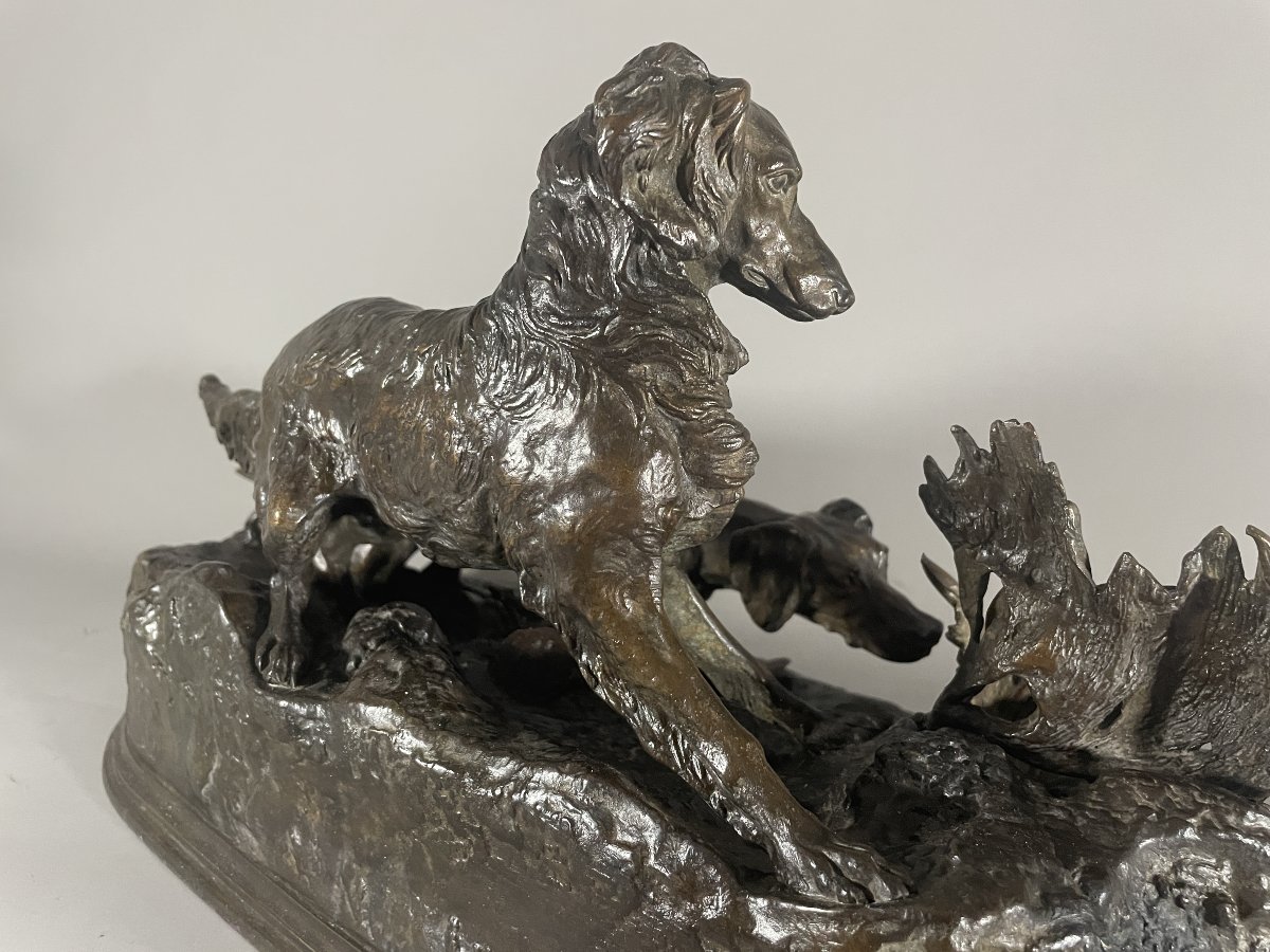 PJ Mêne 1810-1879 Bronze Chasse à la perdrix -photo-3