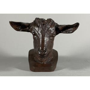 Paul Bartlett (1865-1925) Goat Head In Bronze