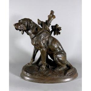 Chien De Chasse à l'Attache Bronze d'Après Victor Chemin(1823-1901)