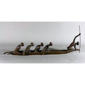 The Piroguiers Bronze Sculpture By Vincent Becquerel (1893-1981)