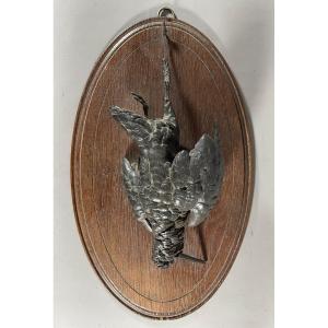 Anonyme Trophée En Bronze Sur Panneau En Chêne Représentant Une Bécasses  