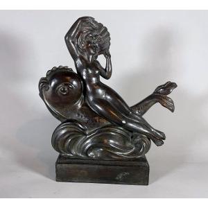 Poisson Pierre Marie 1876-1953 Bronze Amphitrite sur un Dauphin Valsuani Fondeur
