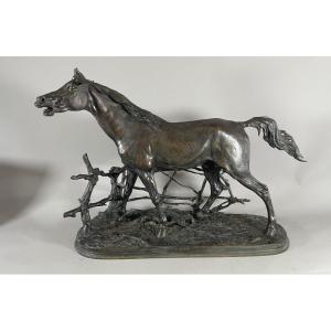 P.J MÊNE 1810-1879 Bronze Cheval à la barrière 1846