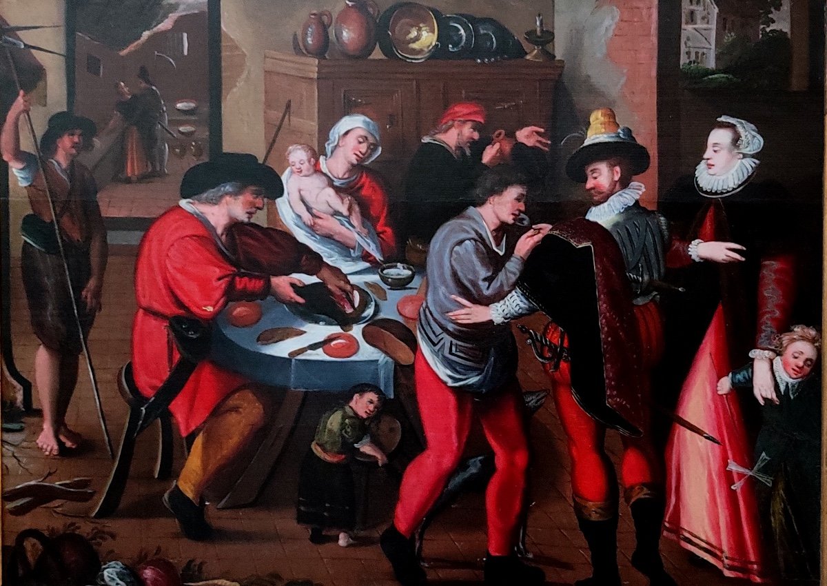 Oil Painting - Visit Of Lords To Peasants - Antwerp School - Circa 1570-photo-2