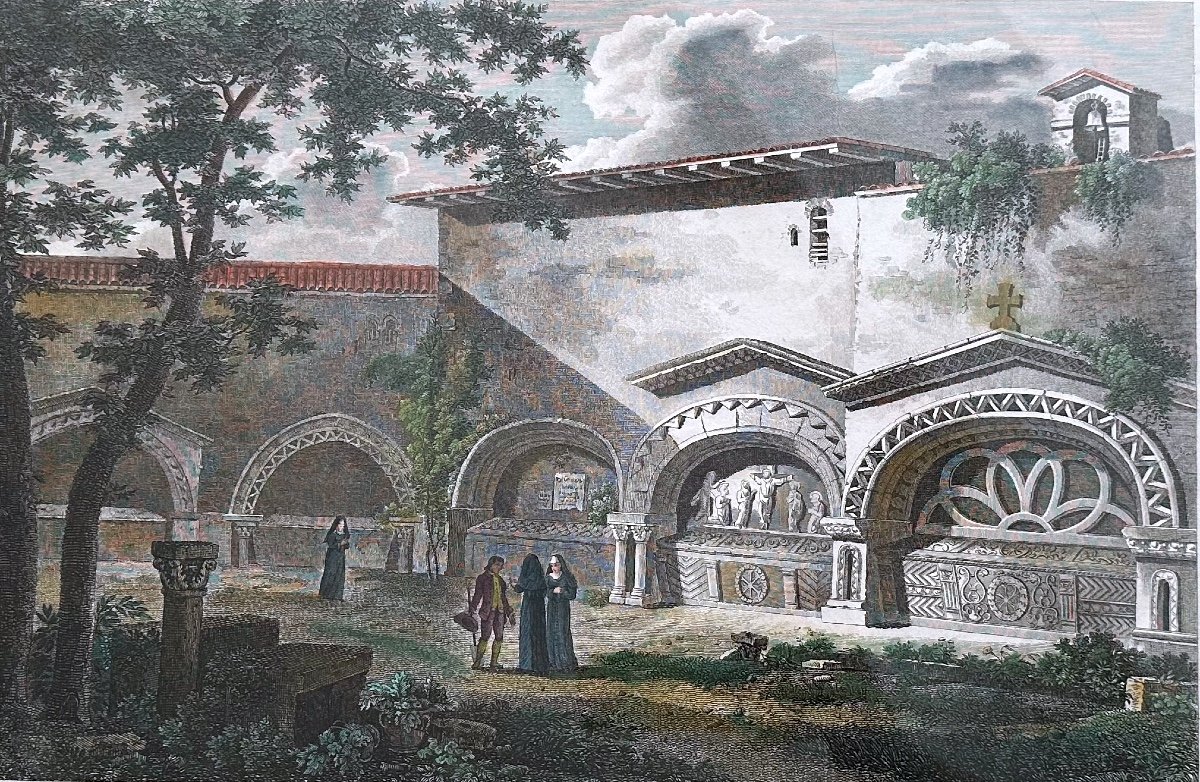 GRAVURE AQUARELLÉE MAIN-CLOÎTRE DE ST-SEURIN-BORDEAUX-19E