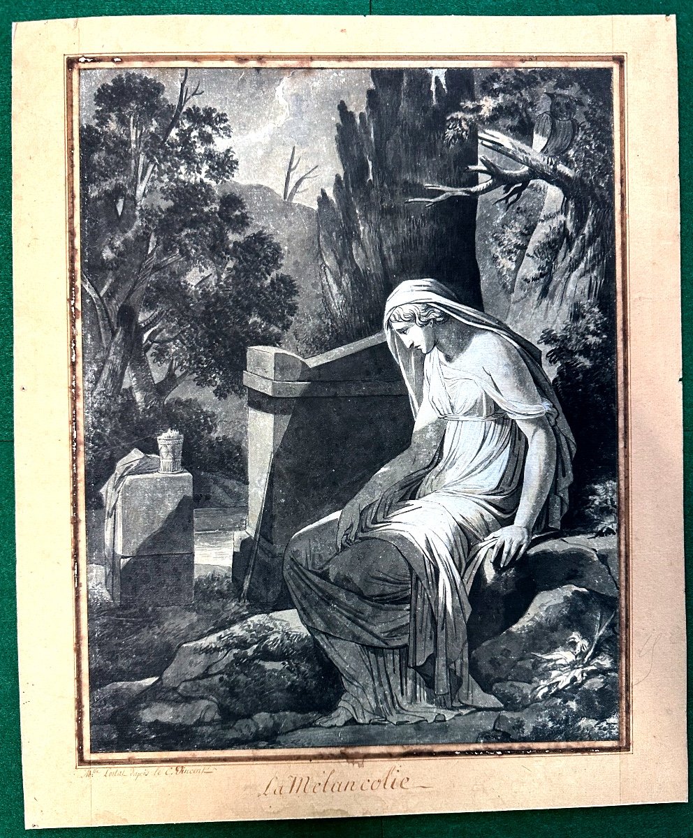 CGD26-DESSIN ORIGINAL-SIGNÉ-PORTAL-LA MÉLANCOLIE-[FR.ANDRÉ VINCENT]-1810-photo-2