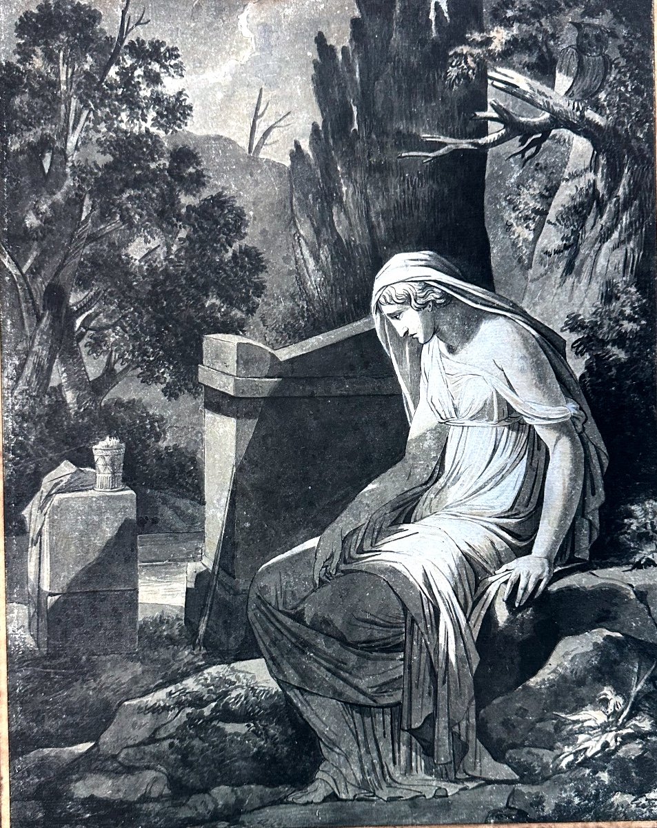 Cgd26-original Drawing-signed-portal-melancholy-[fr.andré Vincent]-1810-photo-4