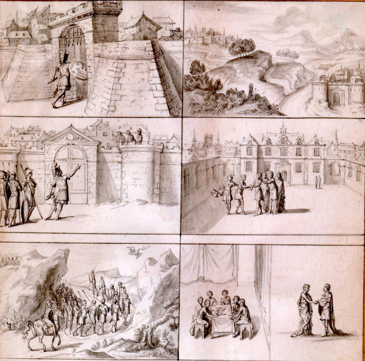 C27/42-DESSIN ORIGINAL-SUR VELIN-PLUME-ENCRE-LAVIS-HENRY BELLANGE-CENTURIE DE NOSTRADAMUS-1632-photo-3