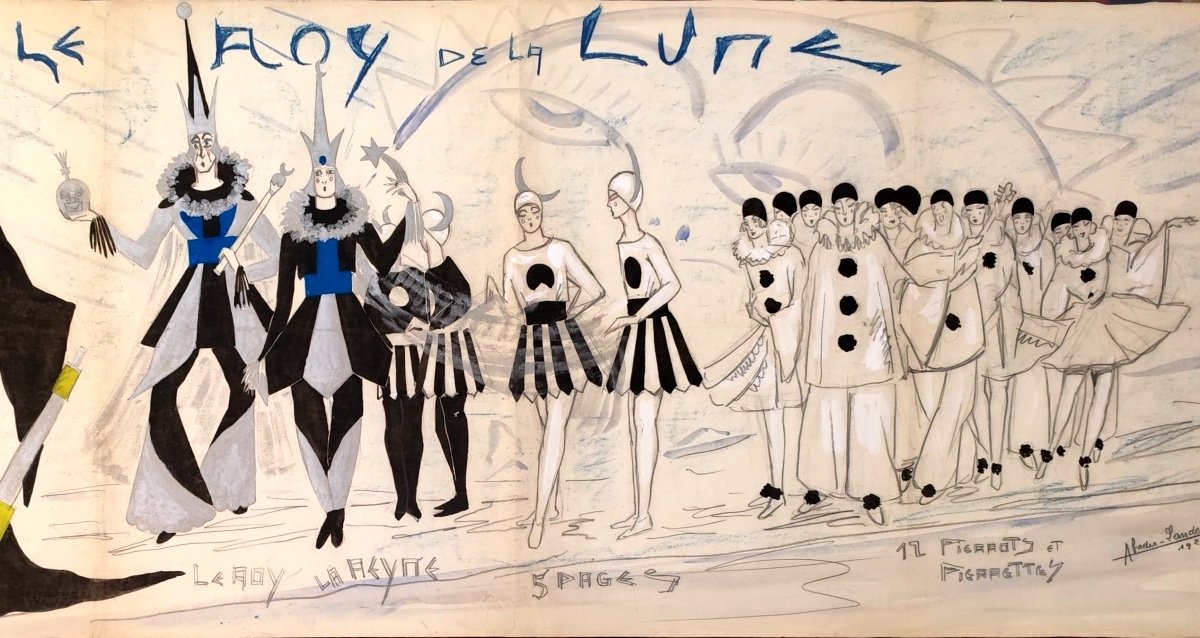 DESSIN ORIGINAL-PIERRE ABADIE-LANDEL-ART MODERNE-TRÈS GRAND DESSIN-LE ROY DE LA LUNE-QUIMPER-1925-photo-3