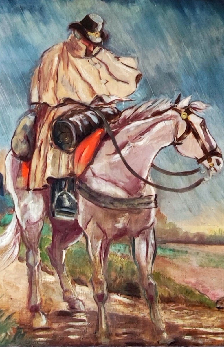 PEINTURE À L'HUILE-GUY ARNOUX-LA POSTE À CHEVAL À LA RÉVOLUTION-L'ACCIDENT DE LA MALLE POSTE-photo-3