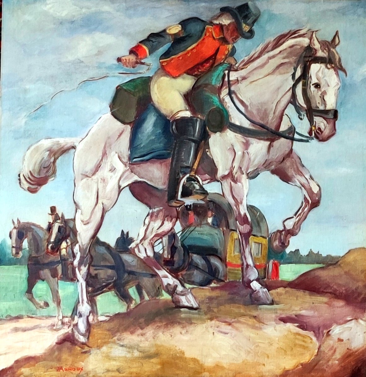 PEINTURE À L'HUILE-GUY ARNOUX-LA POSTE À CHEVAL À LA RÉVOLUTION-LA MALLE POSTE