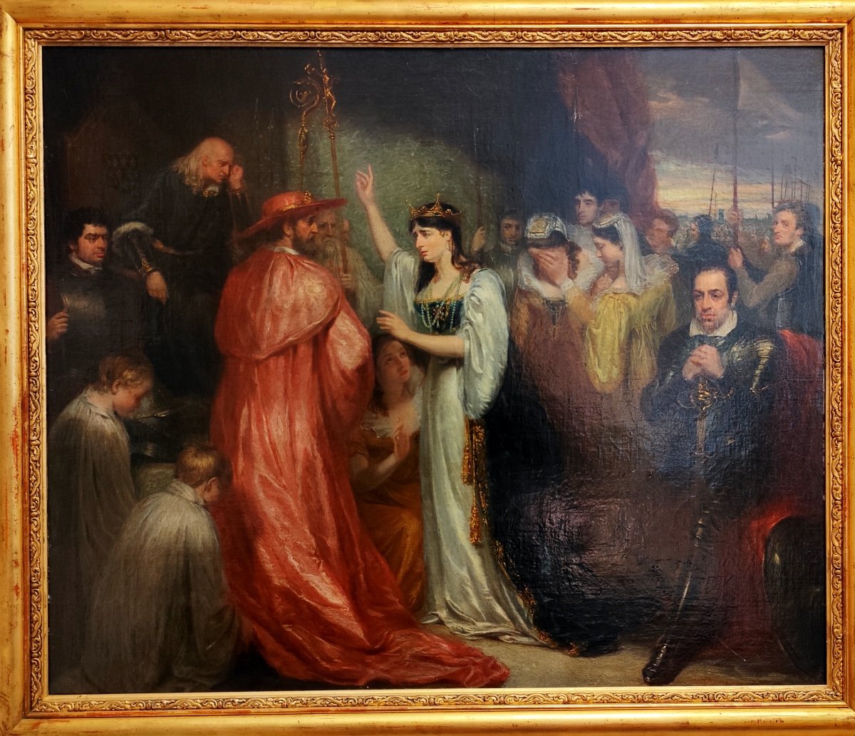 PEINTURE &Agrave; L&#039;HUILE-GEORGES CLINT-R&Eacute;PUDIATION DE LA REINE CATHERINE D&rsquo;ARAGON-1830-photo-1